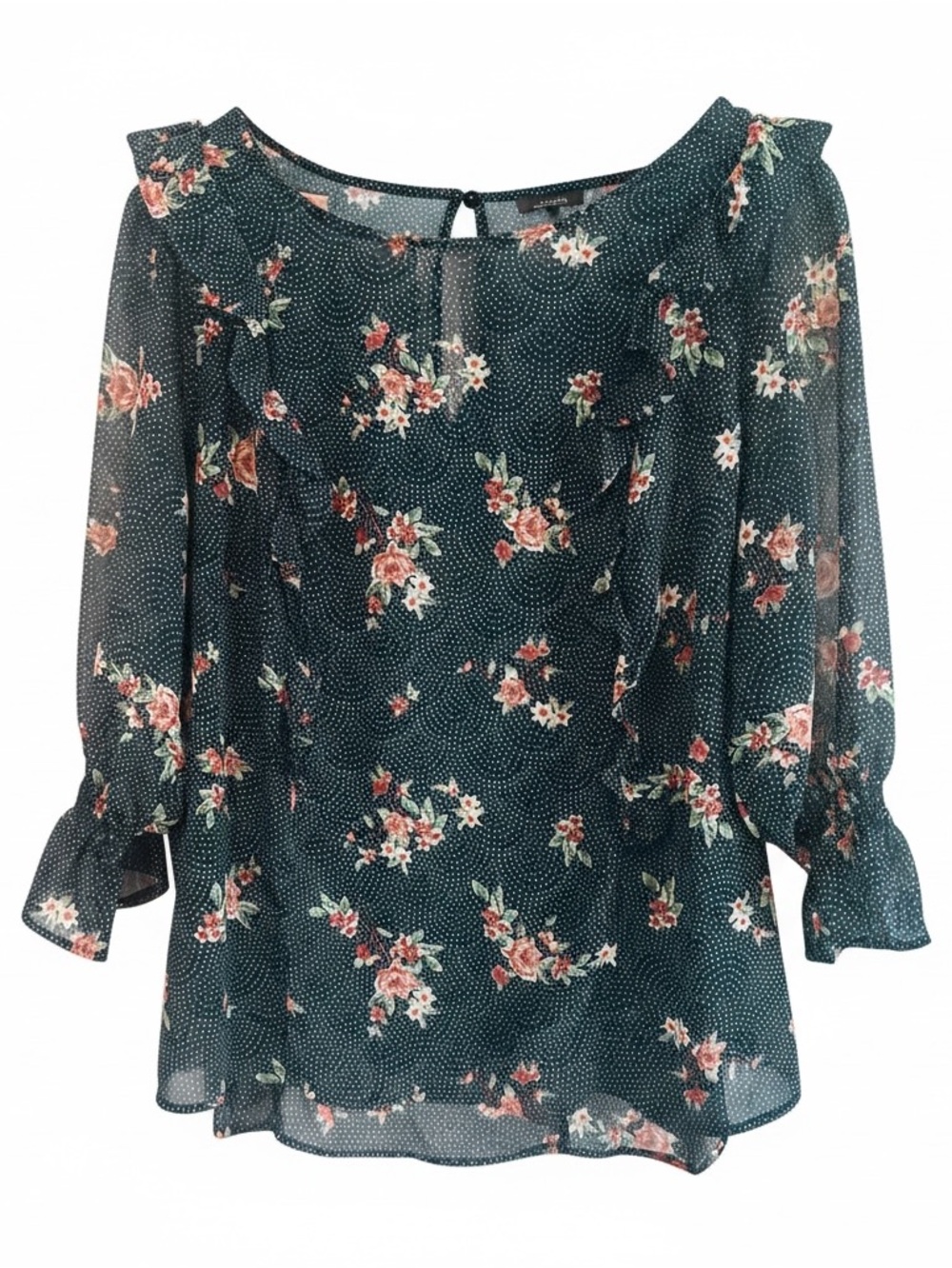 torrid Black Floral Dot Ruffle Blouse